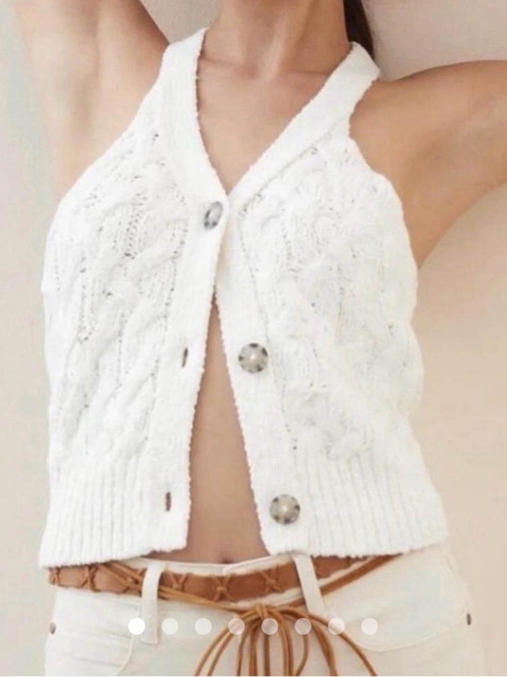 Anthropologie Pilcro Cream Cable-Knit Halter Button Front Sweater Vest
